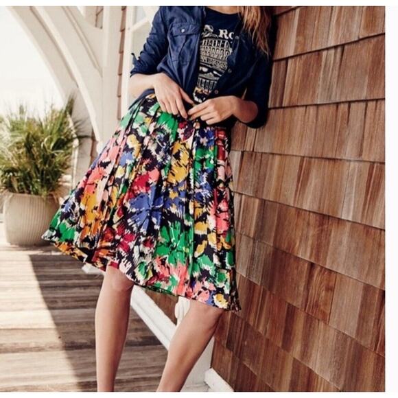 J.CREW Dresses & Skirts - J. Crew Double Pleated Silk Flare Skirt Colorful Brushstroke Floral, Size 4
